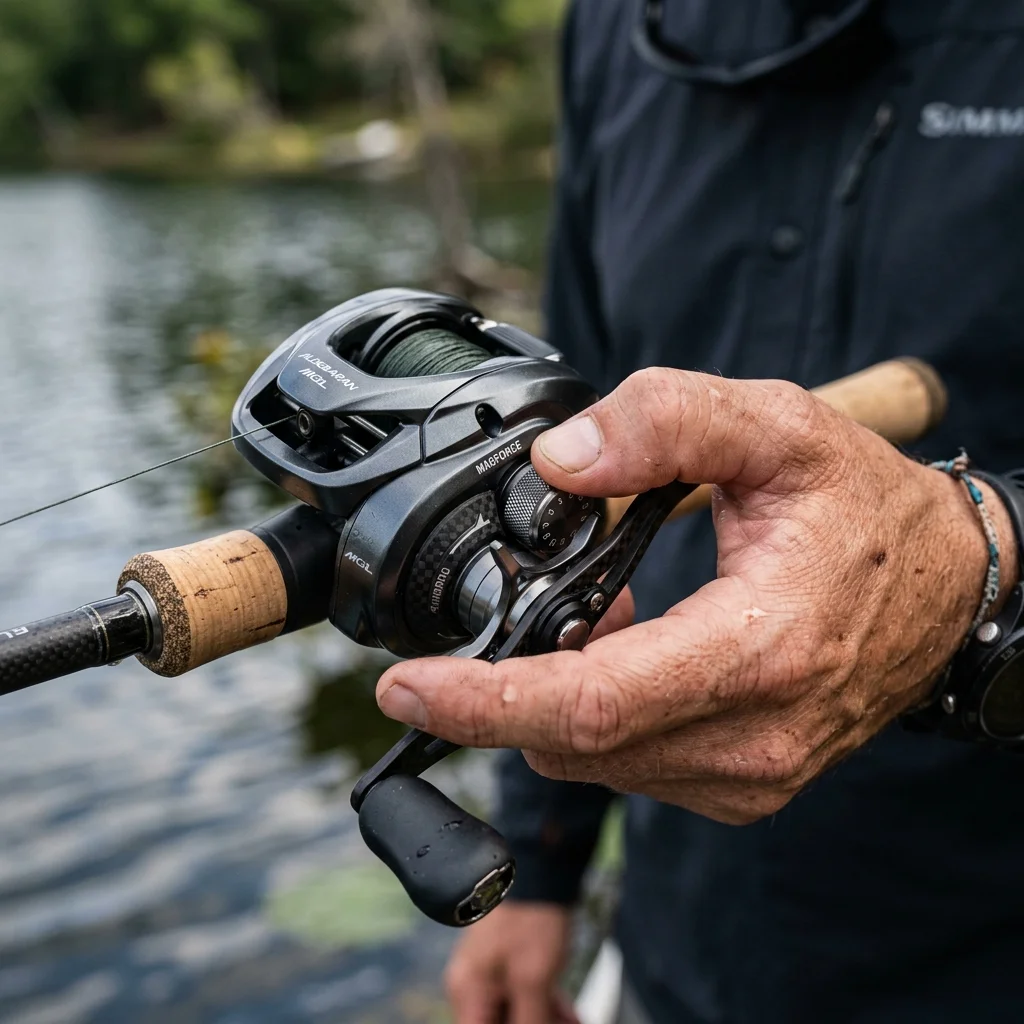 Adjusting the spool tension knob on a baitcaster