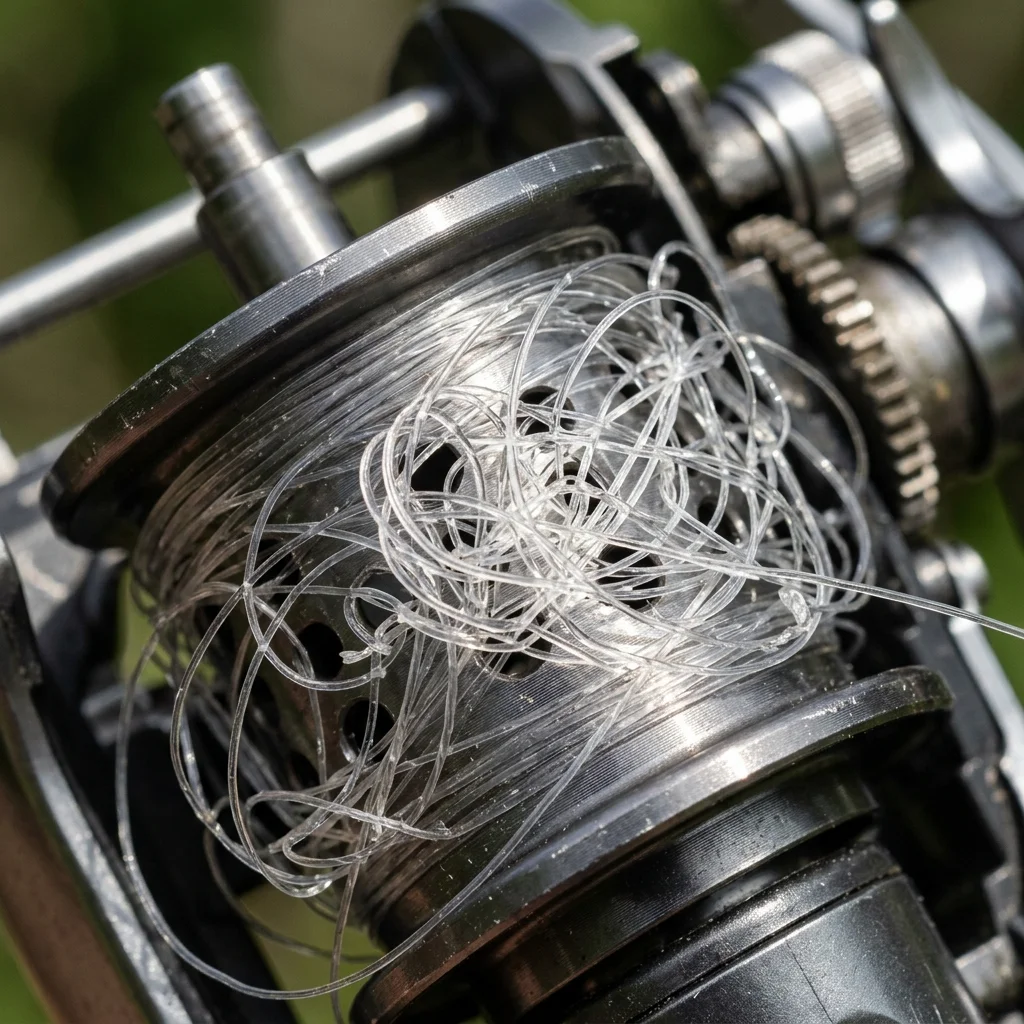 A severe baitcaster bird's nest or backlash