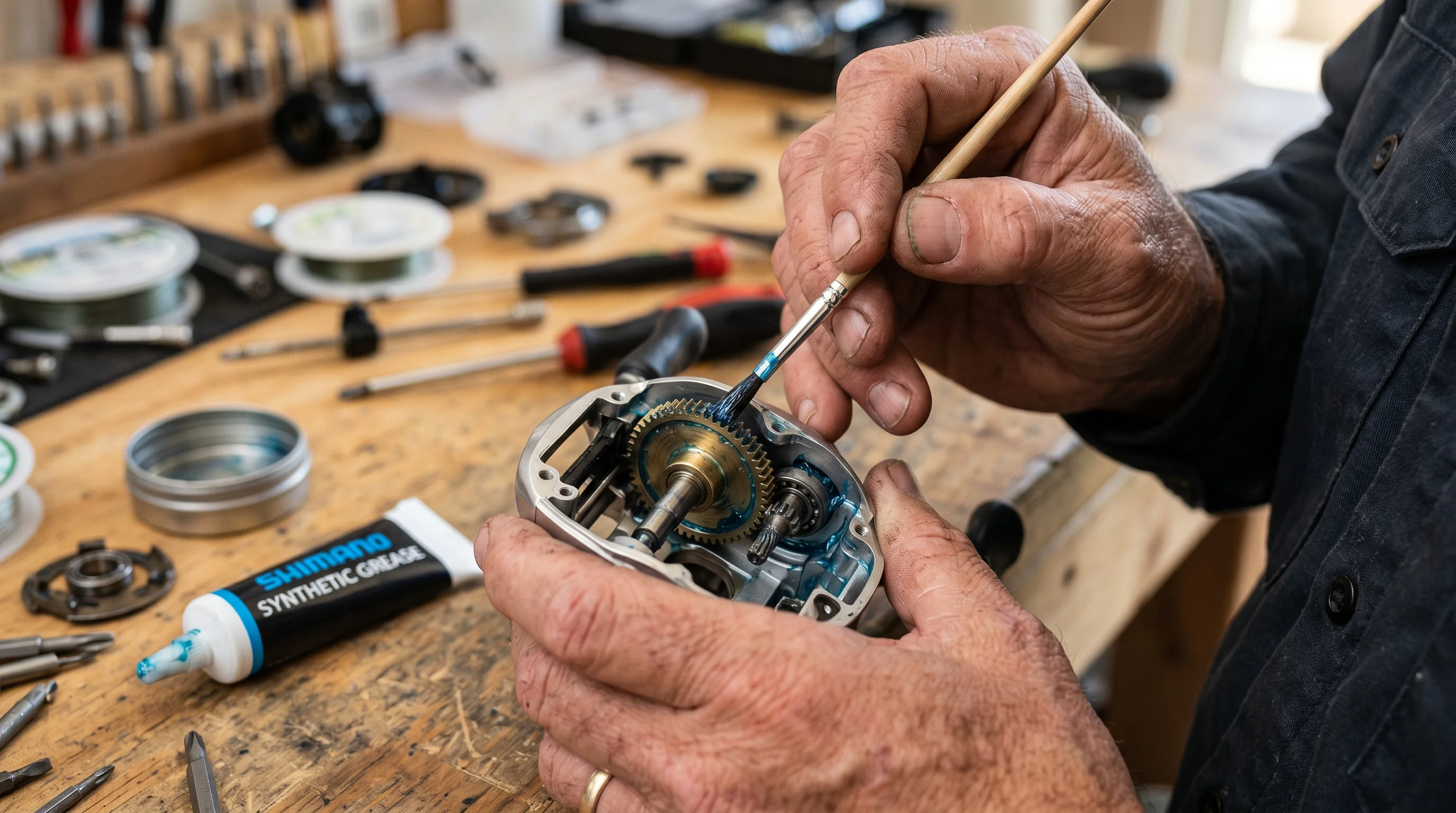Disassembly of the baitcaster side plate and gearbox
