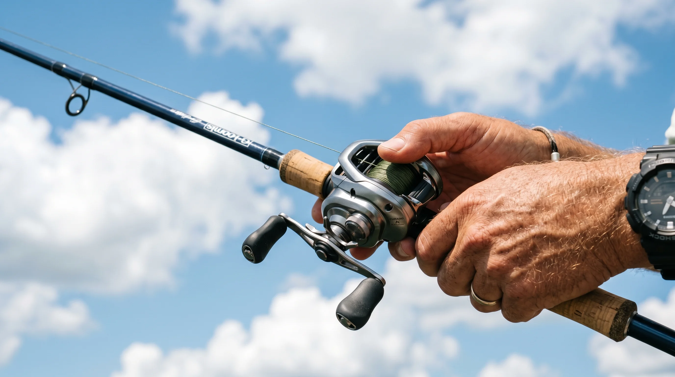 Close-up of a high-performance baitcasting setup