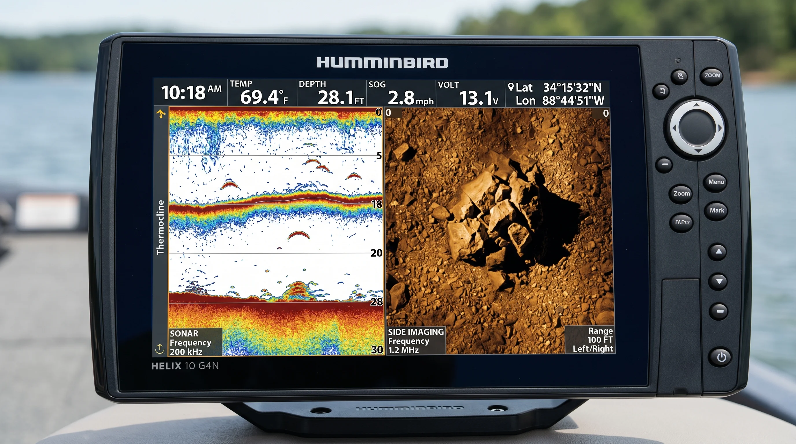 Side Imaging and Down Imaging side by side comparison on fish finder display