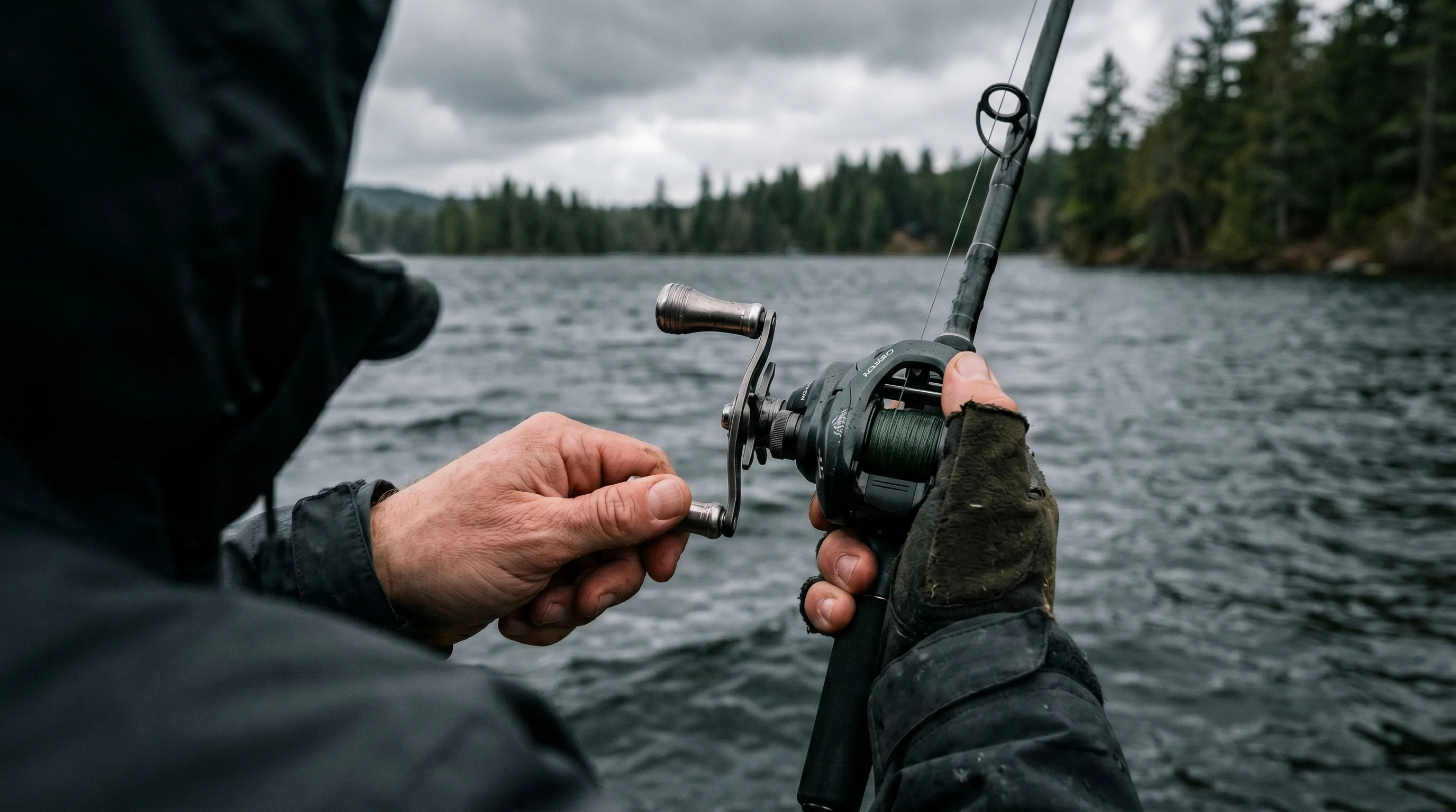 Angler executing a cast showing hand position on the casting reel