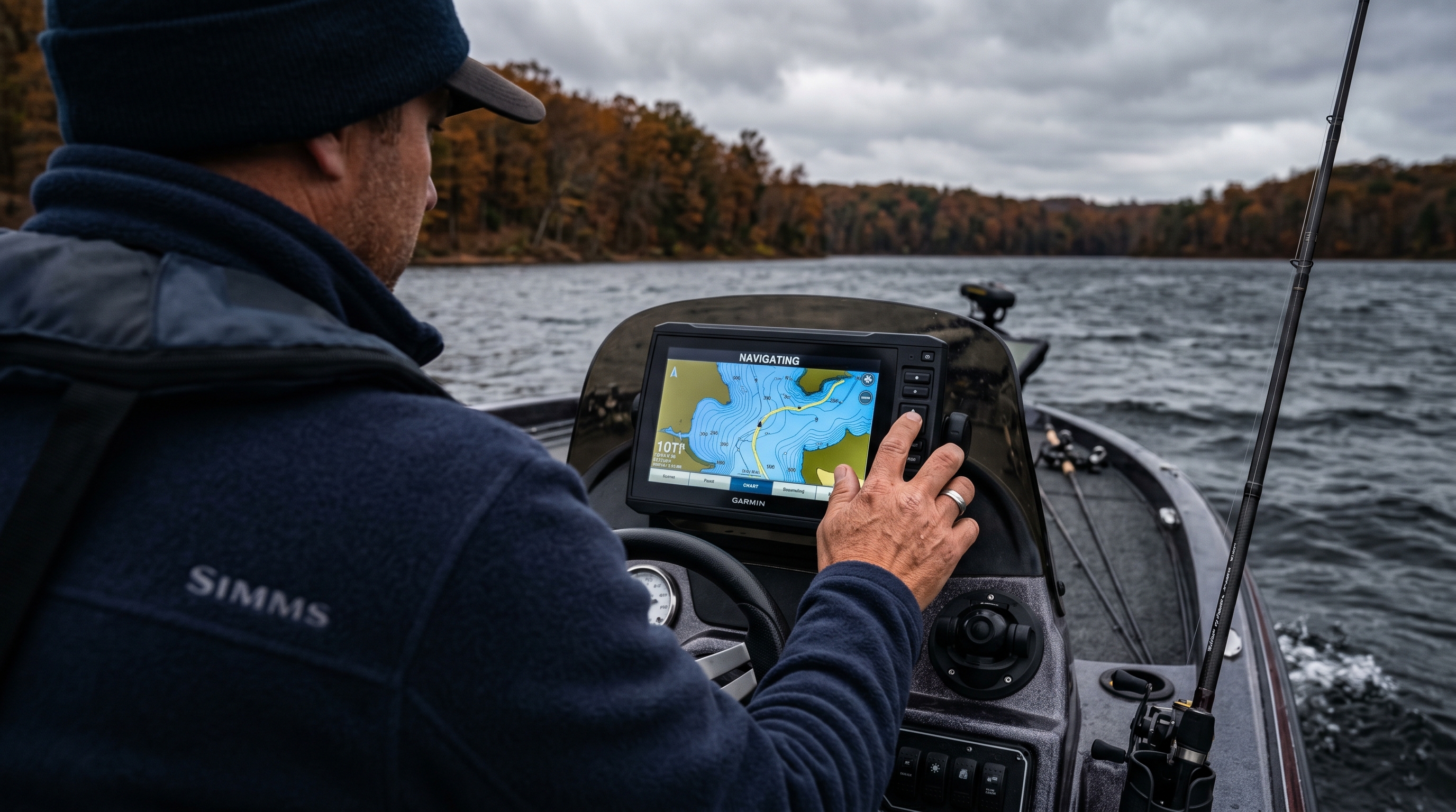 Garmin ECHOMAP UHD2 73sv in use on the water displaying SideVü sonar