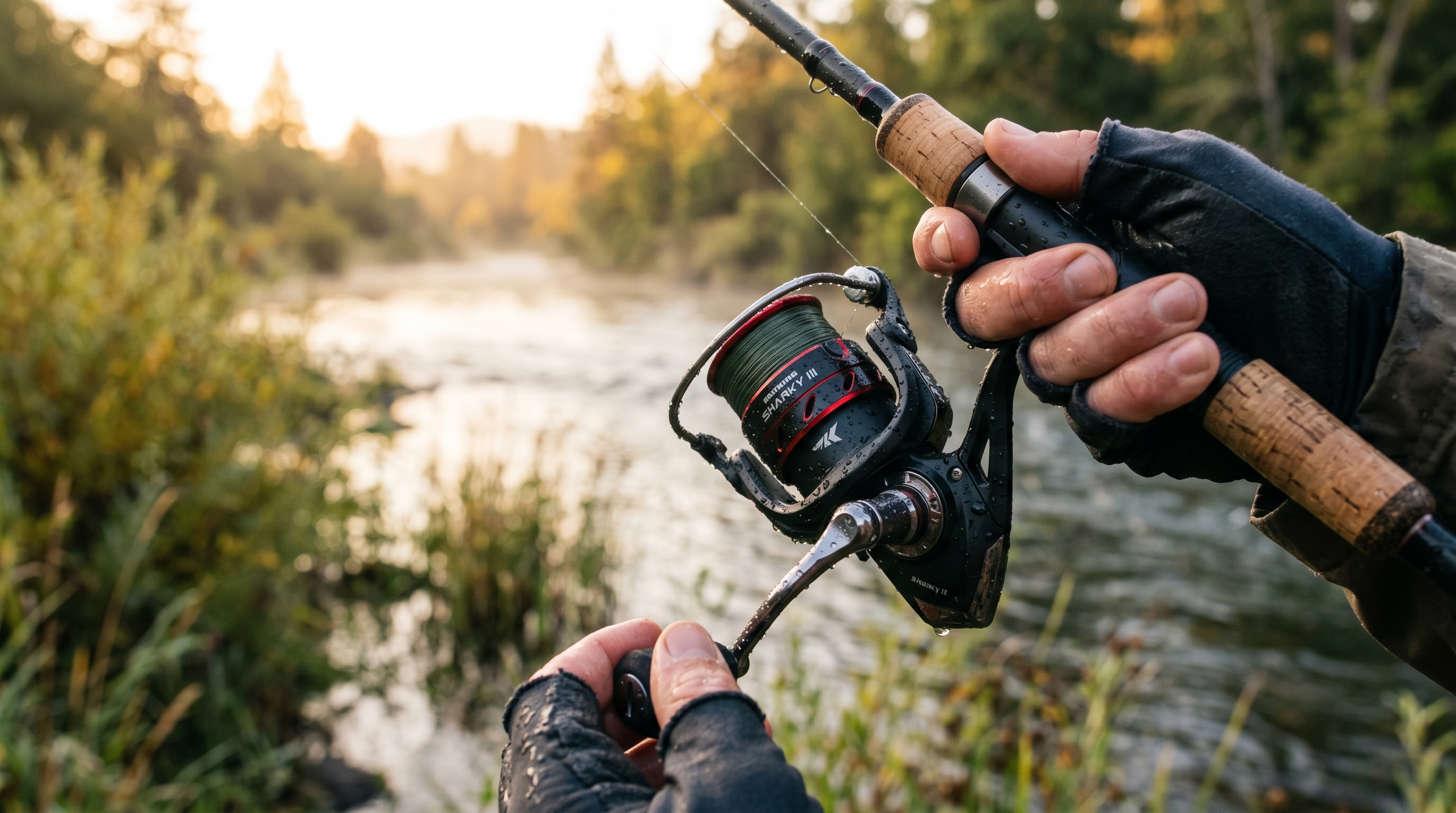 KastKing Sharky III spinning reel on a rod spool close-up