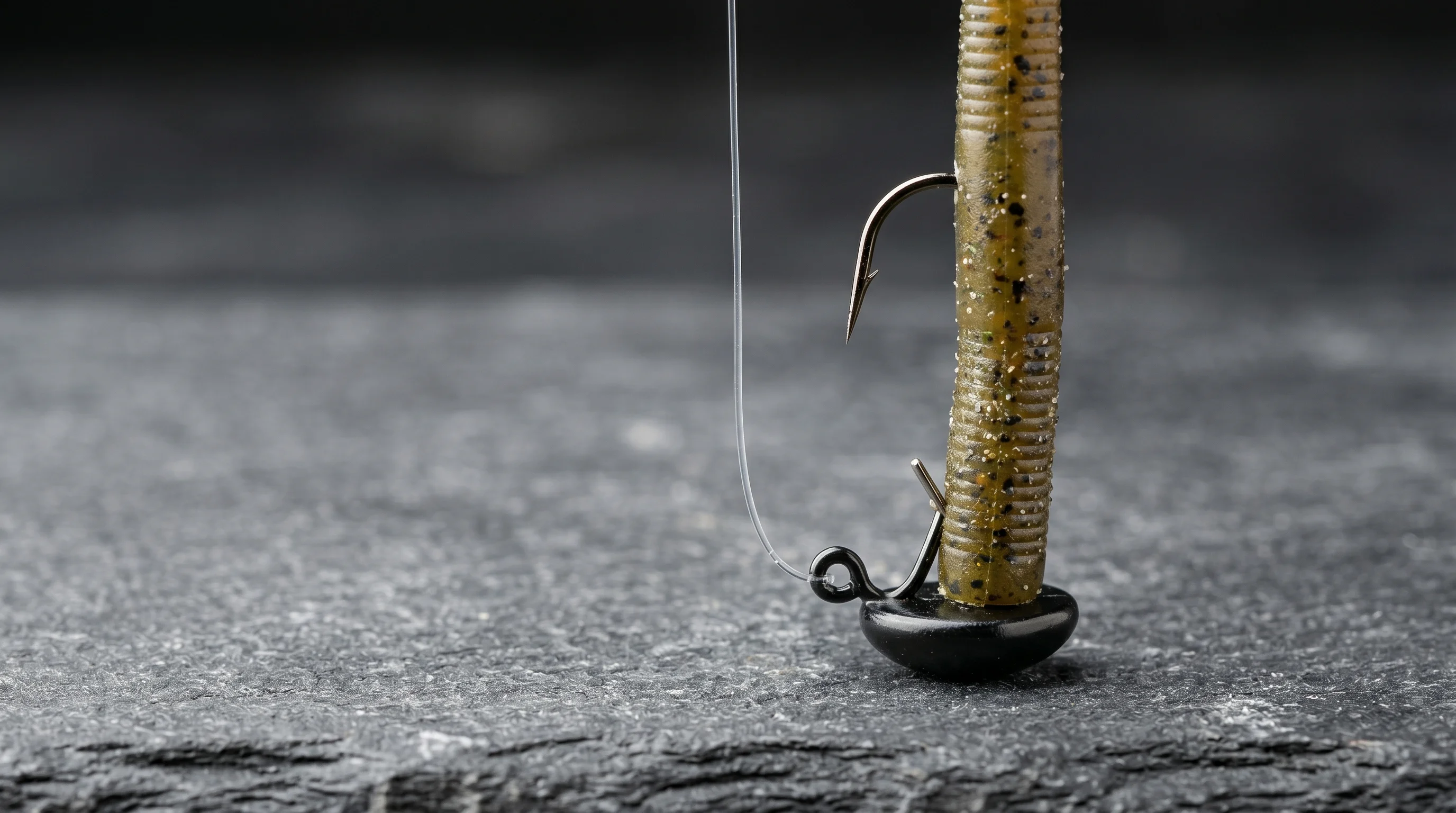 Close-up macro studio shot of a Ned rig mushroom jig head with floating TPE plastic