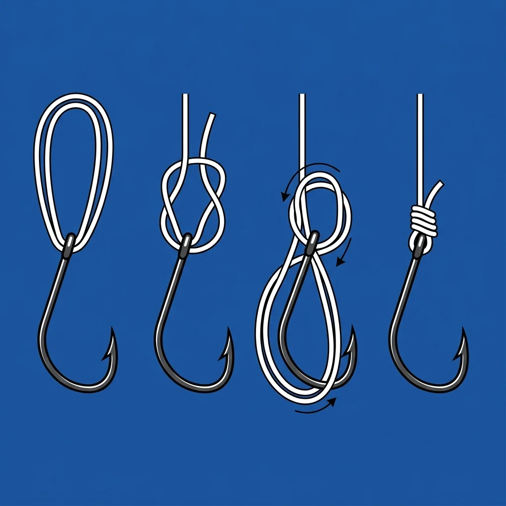 Step-by-step Palomar knot illustration for drop shot fluorocarbon leader