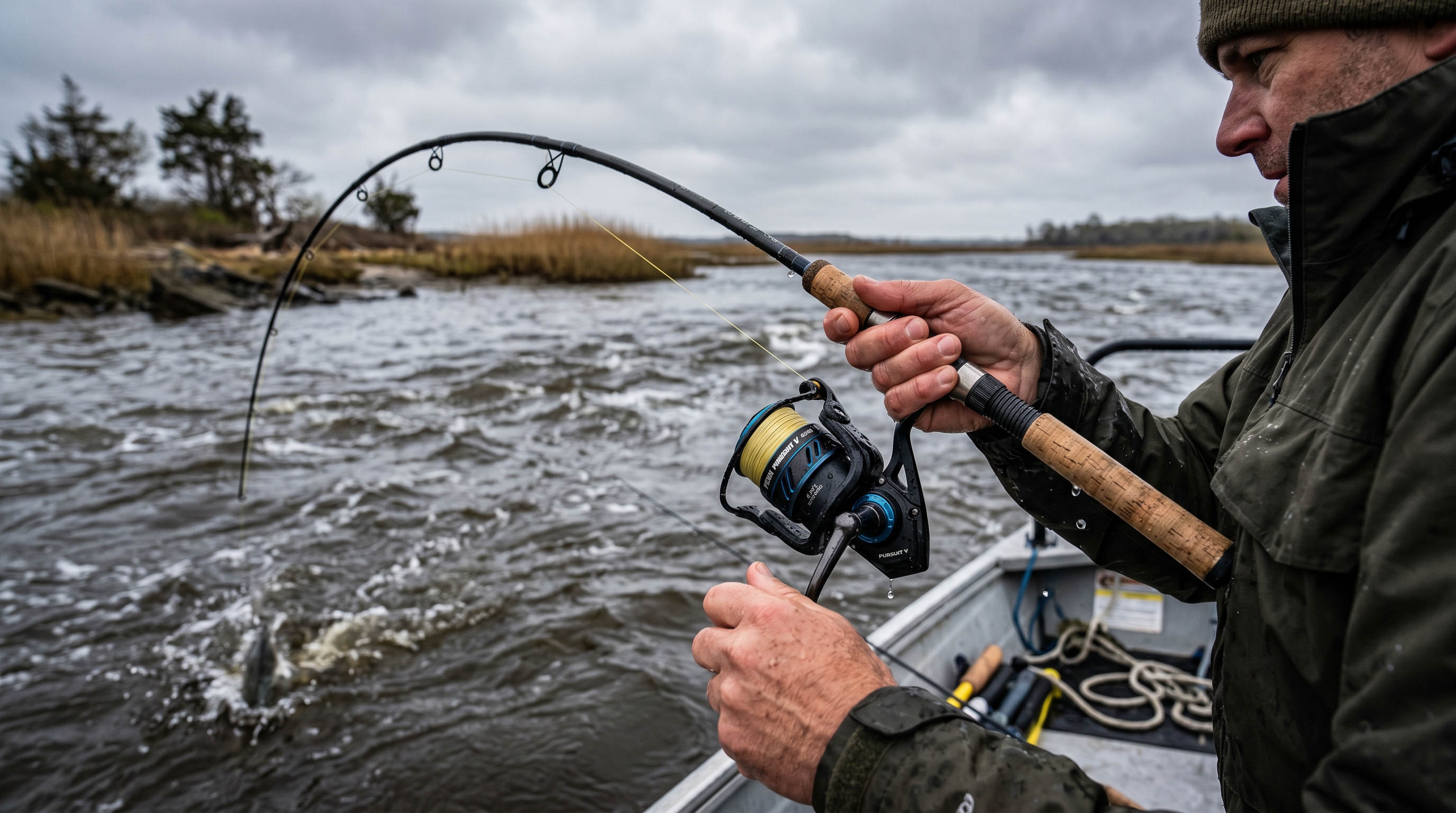 Penn Pursuit V in action on the water during field test