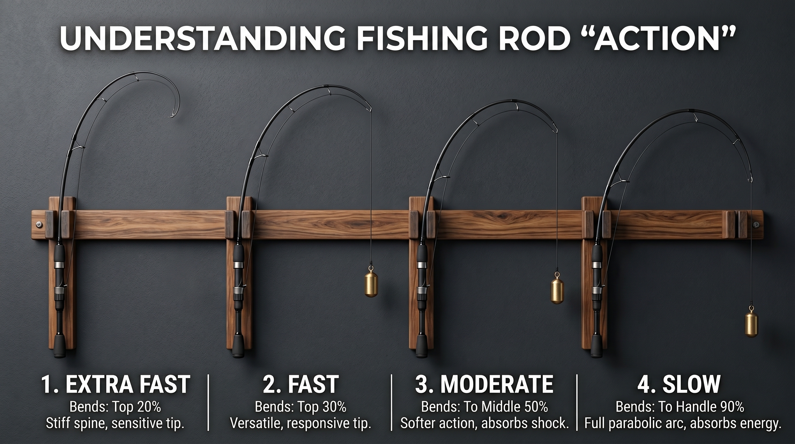 Fishing rod action vs power infographic diagram