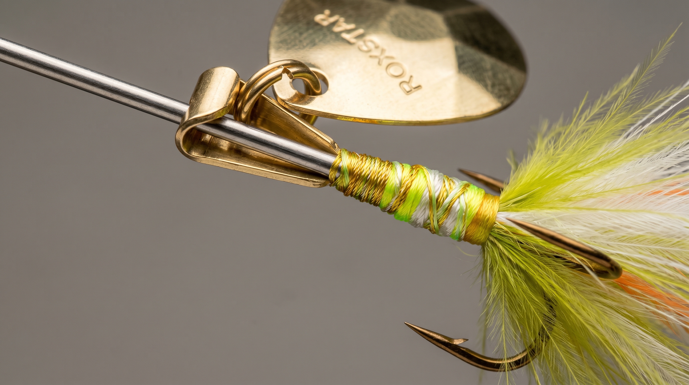 RoxStar Fly Striker close-up showing custom hand-tied fly thread wraps and spinner blade construction
