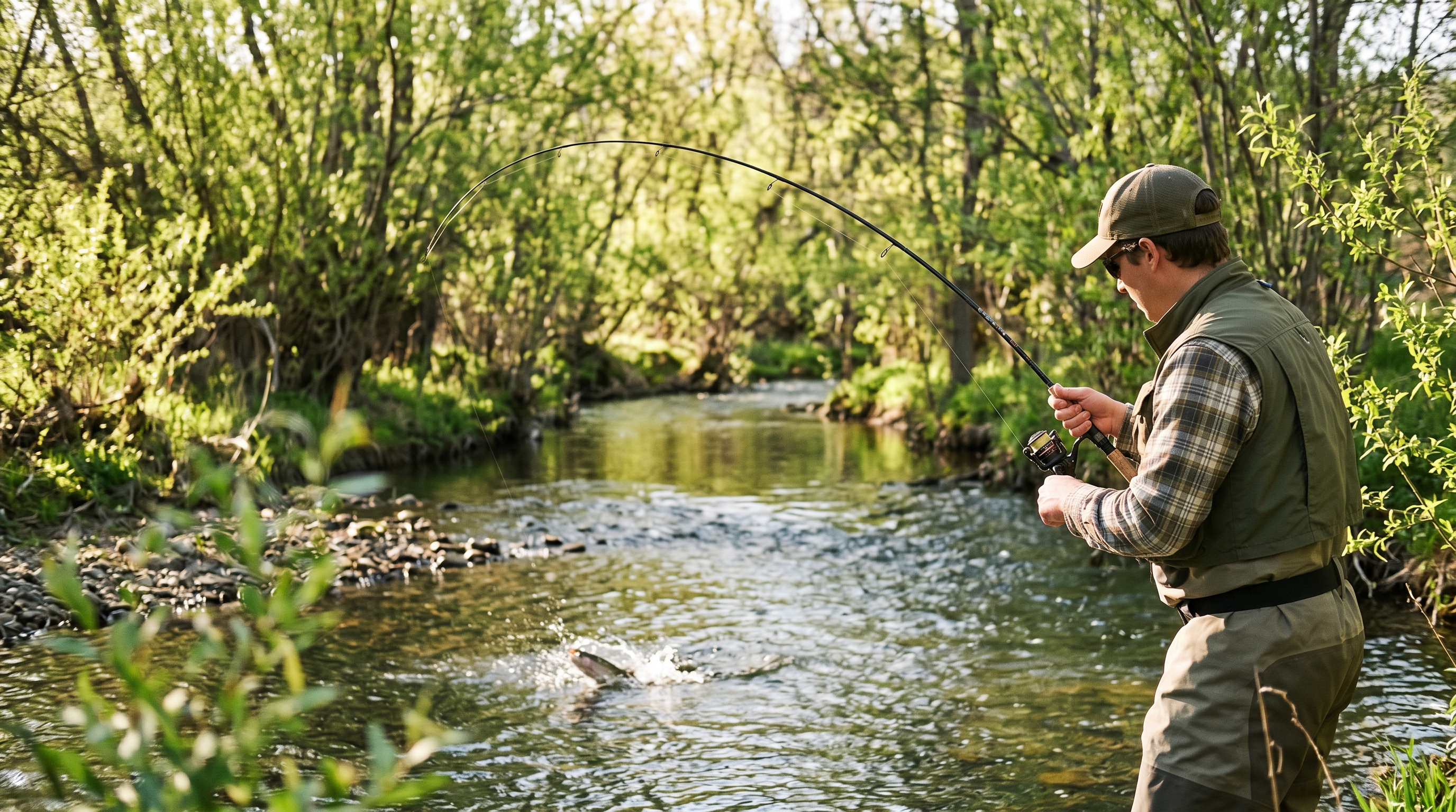 Shakespeare Micro Spinning Rod action shot on creek