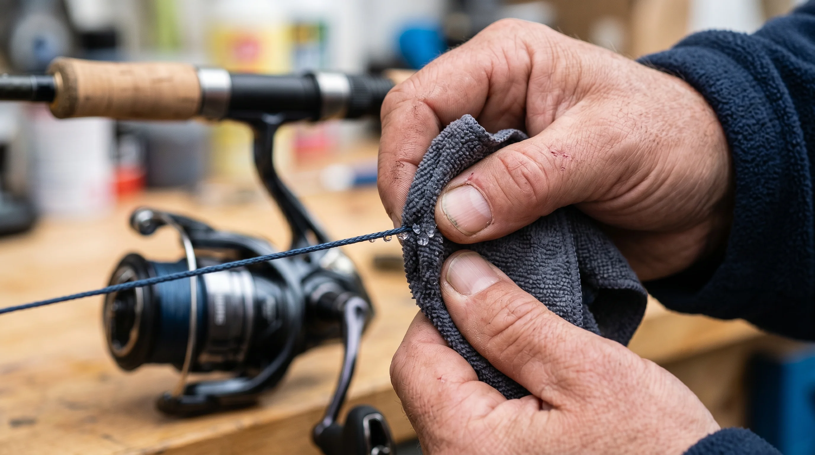 Macro photo of line lay on a spinning reel spool with precise 1/8-inch lip gap