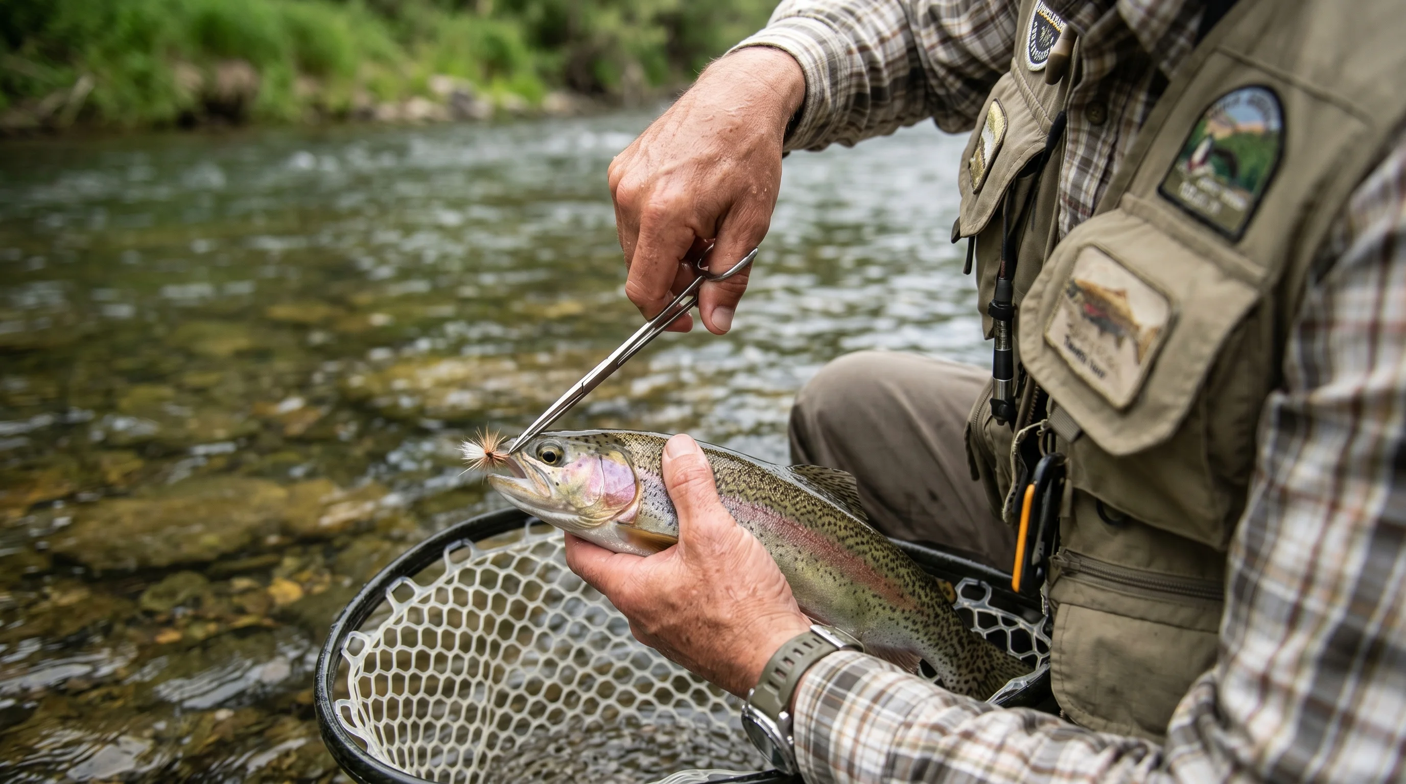In-water trout resuscitation technique demonstrated by Sarah Evans