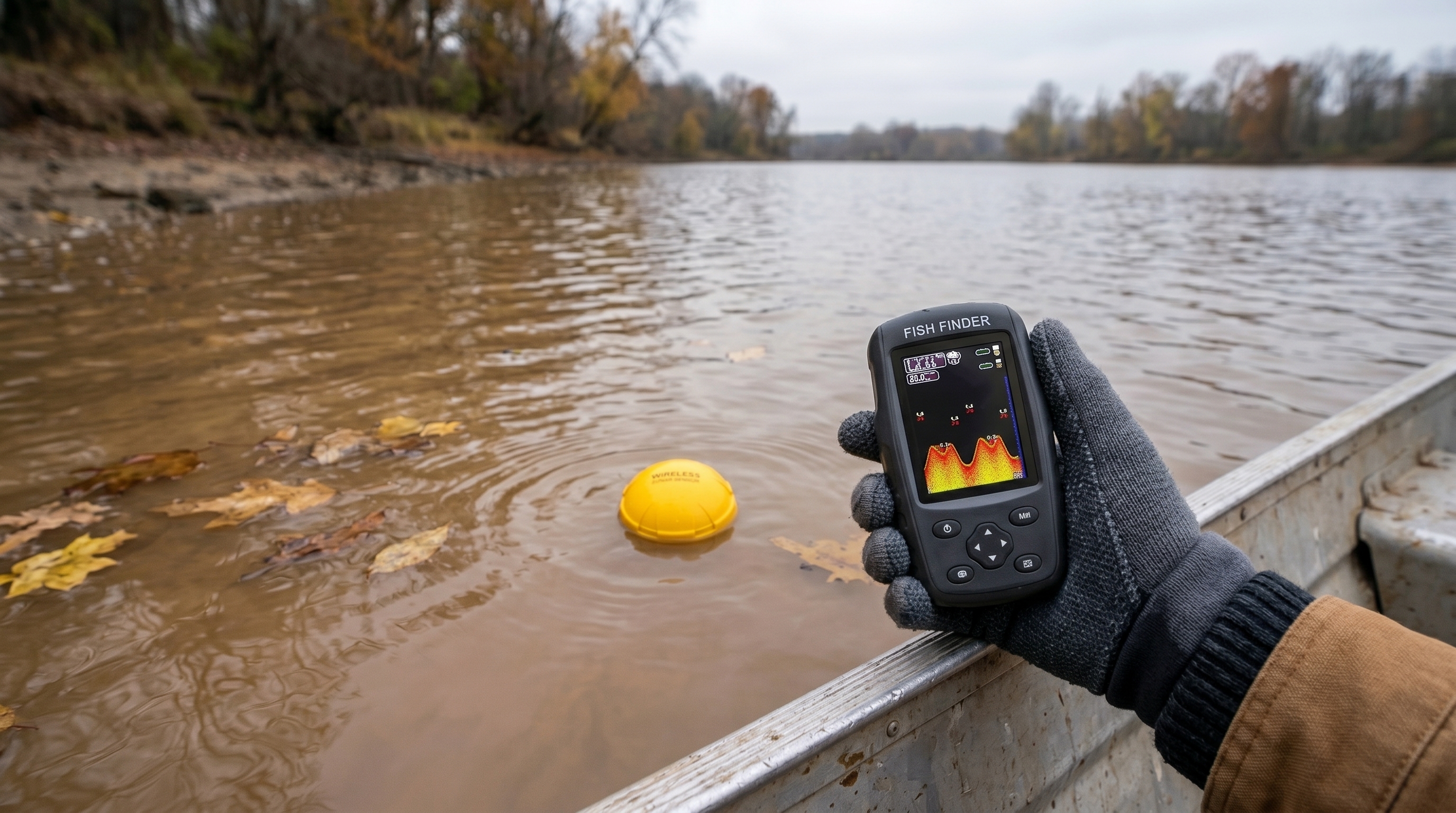 Angler tracking fish with Venterior Portable Fish Finder